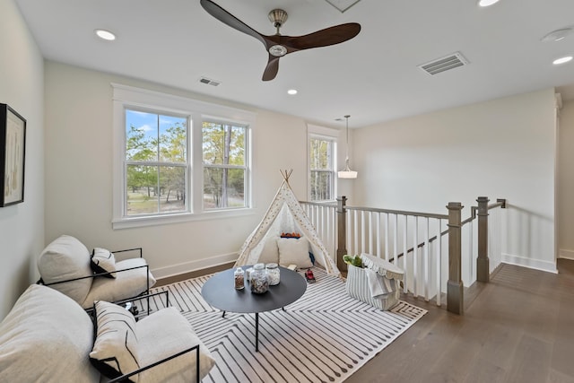 4235 Royal Harbor Rd, Hollywood, SC 29449 - rec room with visible vents, ceiling fan, recessed lighting, and wood finished floors