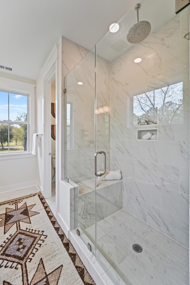 4235 Royal Harbor Rd, Hollywood, SC 29449 - bathroom featuring a shower stall, baseboards, visible vents, and toilet