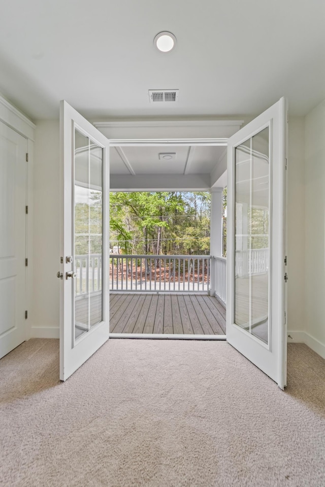 4235 Royal Harbor Rd, Hollywood, SC 29449 - entryway featuring carpet flooring, visible vents, and french doors
