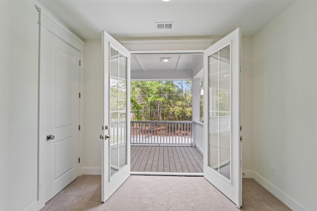 4235 Royal Harbor Rd, Hollywood, SC 29449 - entryway with french doors, baseboards, carpet, and visible vents