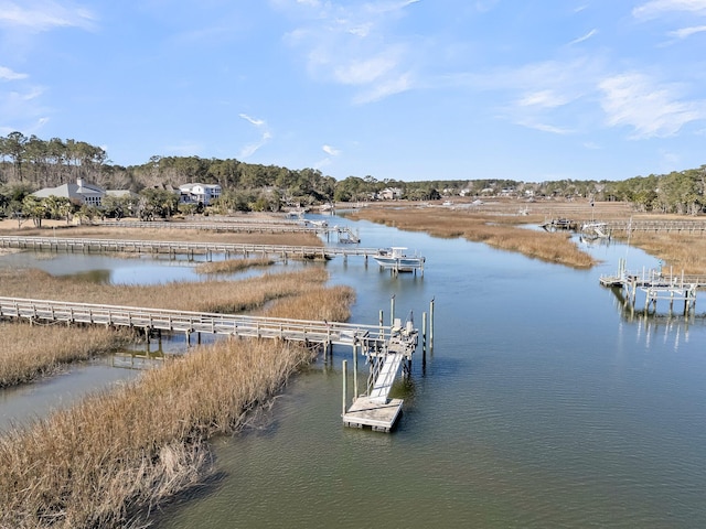 dock area featuring a water view