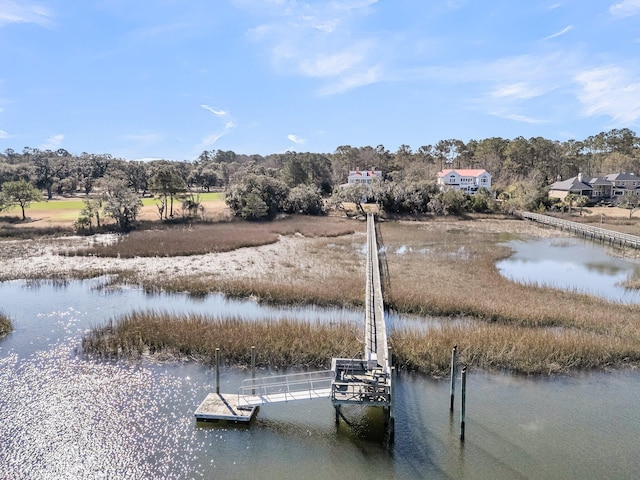 view of dock with a water view