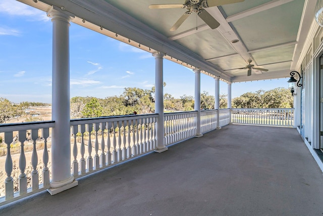 balcony with ceiling fan