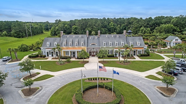 aerial view with a wooded view