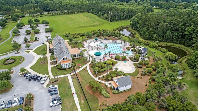 aerial view with a water view