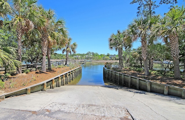 view of dock with a water view