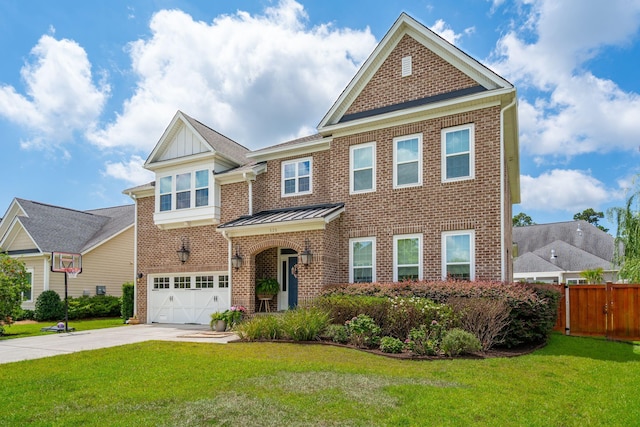 525 Yellow Tower Ter, Charleston, SC 29412 - view of front facade with brick siding, an attached garage, concrete driveway, and a standing seam roof