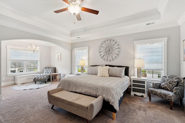 525 Yellow Tower Ter, Charleston, SC 29412 - bedroom featuring a tray ceiling, carpet flooring, crown molding, and multiple windows