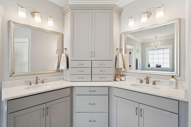 525 Yellow Tower Ter, Charleston, SC 29412 - bathroom featuring crown molding, vanity, and a chandelier