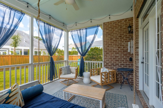 525 Yellow Tower Ter, Charleston, SC 29412 - sunroom featuring a ceiling fan, an outdoor hangout area, and a mountain view