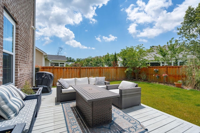 525 Yellow Tower Ter, Charleston, SC 29412 - wooden deck with an outdoor hangout area, a fenced backyard, and grilling area