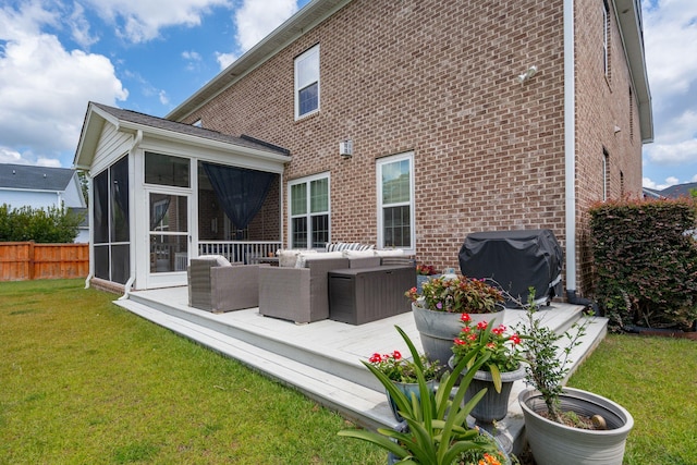 525 Yellow Tower Ter, Charleston, SC 29412 - rear view of house featuring an outdoor living space, brick siding, a sunroom, and a deck