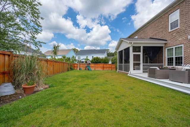 525 Yellow Tower Ter, Charleston, SC 29412 - fenced backyard featuring a sunroom, a playground, and an outdoor living space