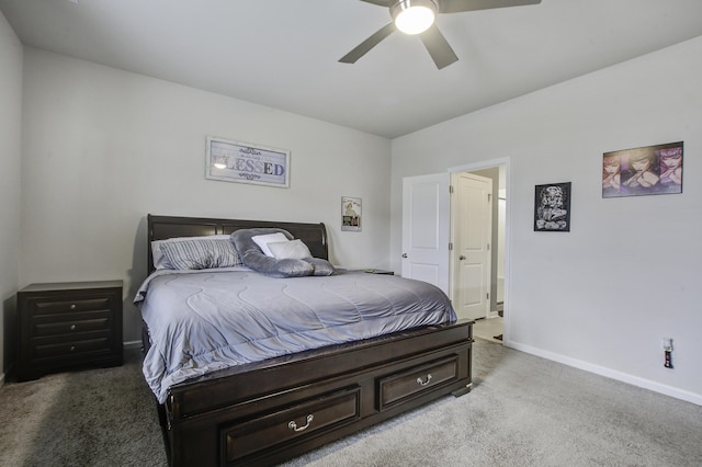 bedroom featuring carpet floors and ceiling fan