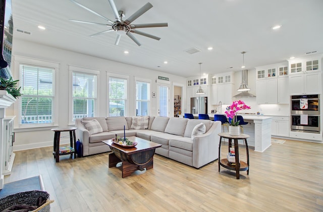 2557 Hatch Dr, Johns Island, SC 29455 - living area with a ceiling fan, visible vents, light wood-style flooring, and recessed lighting