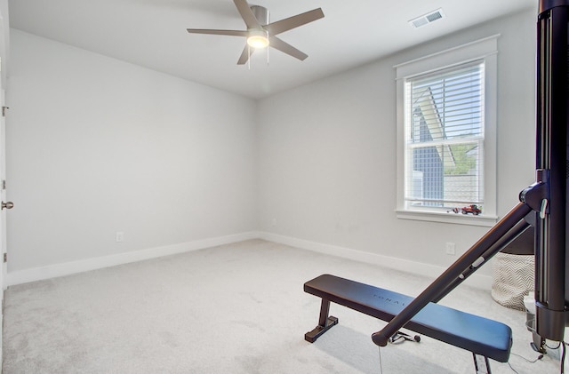 2557 Hatch Dr, Johns Island, SC 29455 - exercise area featuring a ceiling fan, baseboards, visible vents, and plenty of natural light