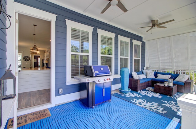 2557 Hatch Dr, Johns Island, SC 29455 - view of patio / terrace with a porch, ceiling fan, an outdoor living space, and a grill