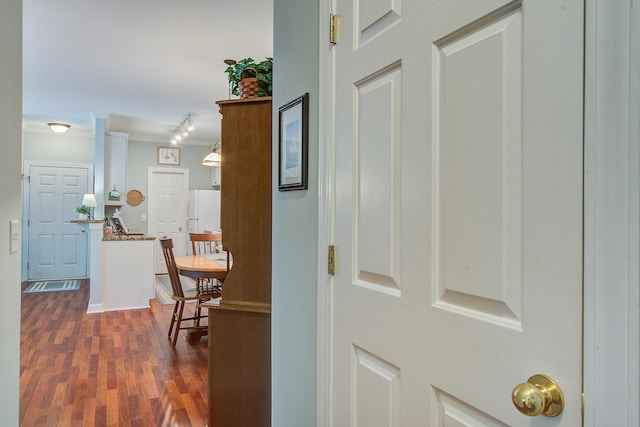 1335 Hopton Cir Unit 1335, Mount Pleasant, SC 29466 - corridor with crown molding and dark wood-style flooring