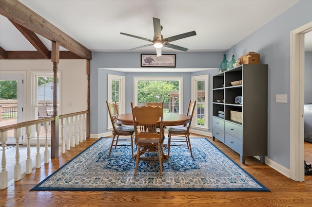 44 S Basilica Ave, Hanahan, SC 29410 - dining space featuring healthy amount of natural light, a ceiling fan, wood finished floors, baseboards, and beamed ceiling