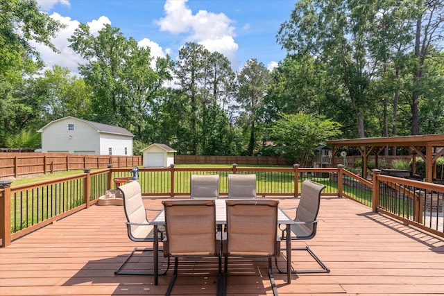44 S Basilica Ave, Hanahan, SC 29410 - deck featuring outdoor dining space and view of wooded area