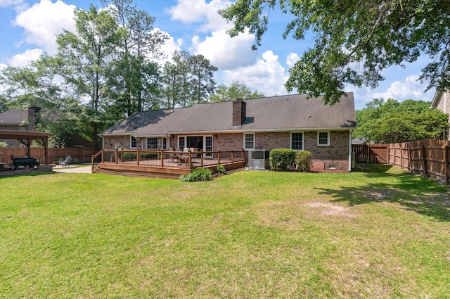 44 S Basilica Ave, Hanahan, SC 29410 - rear view of house with a wooden deck, brick siding, a chimney, and crawl space