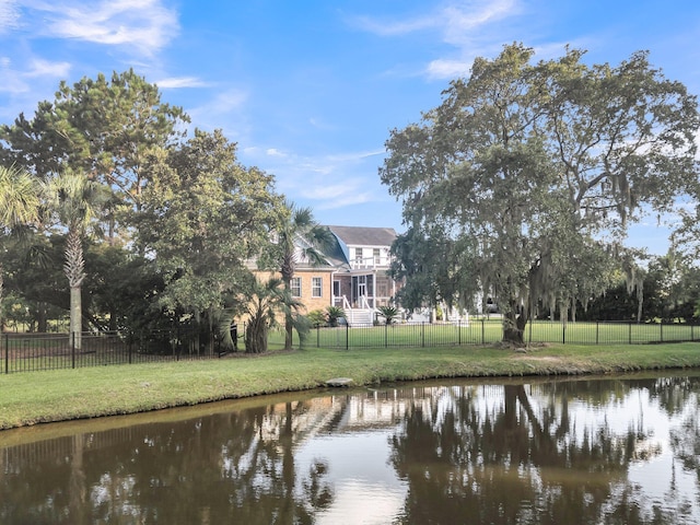 water view featuring a fenced backyard