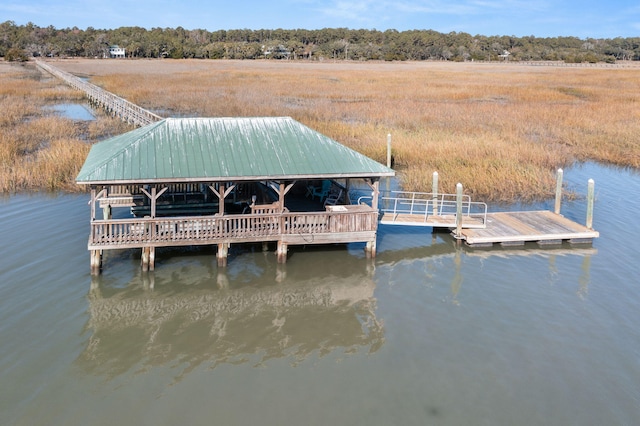 view of dock with a water view