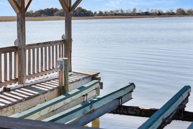 dock area with a water view