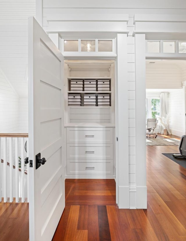 interior space with dark hardwood / wood-style flooring