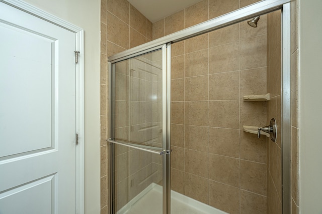 bathroom featuring a shower with shower door