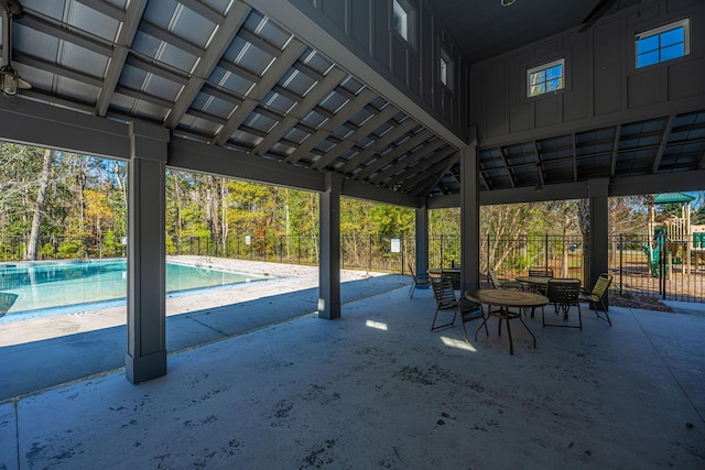 view of patio / terrace featuring a fenced in pool