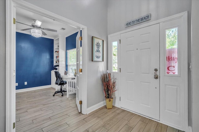 144 Back Tee Cir, Summerville, SC 29485 - entrance foyer featuring a ceiling fan, baseboards, light wood-style floors, and visible vents