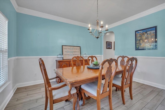 144 Back Tee Cir, Summerville, SC 29485 - dining room with ornamental molding, light wood-style flooring, and arched walkways