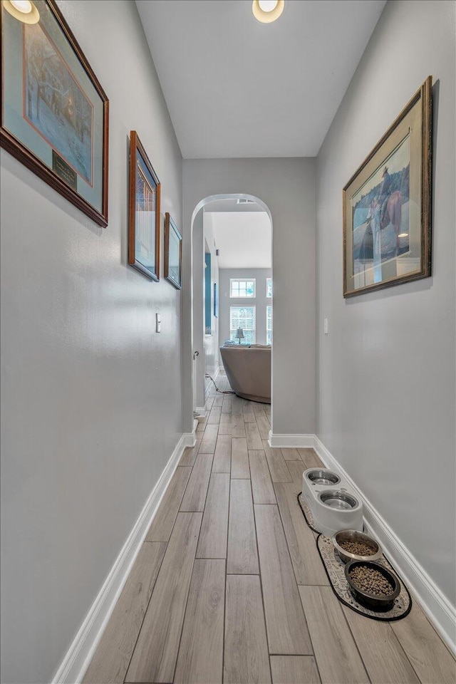 144 Back Tee Cir, Summerville, SC 29485 - hall with wood finish floors, arched walkways, and baseboards