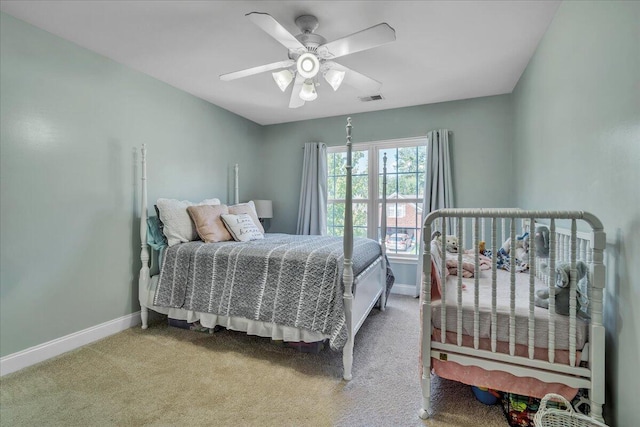144 Back Tee Cir, Summerville, SC 29485 - bedroom with baseboards, carpet flooring, ceiling fan, and visible vents