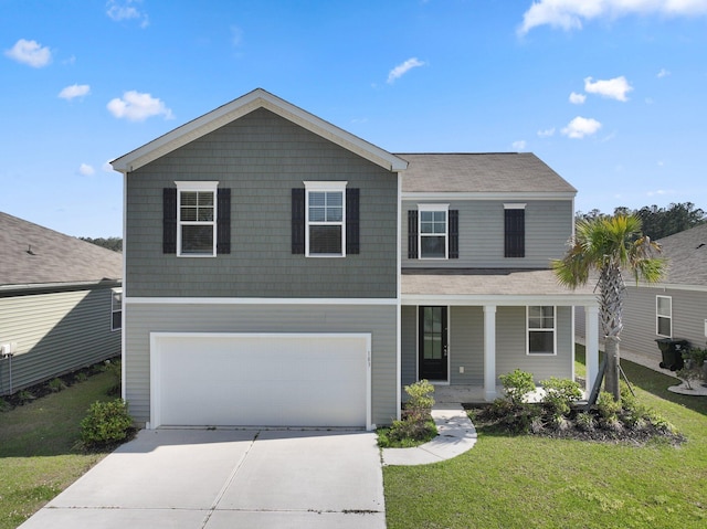 183 Greenwich Dr, Summerville, SC 29486 - traditional-style home featuring a front yard, a porch, an attached garage, and concrete driveway