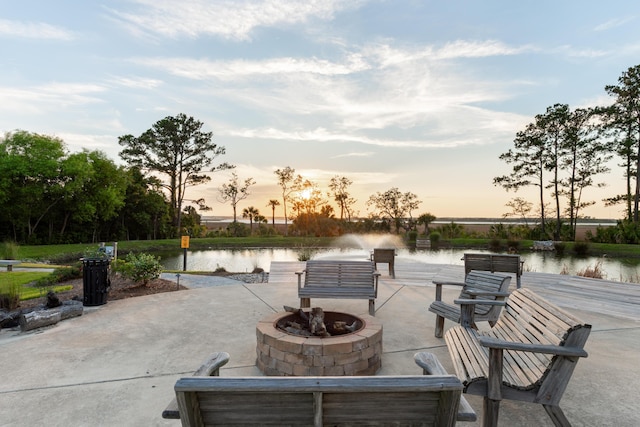 304 Pathfinder Way, Charleston, SC 29492 - view of patio featuring a water view and an outdoor fire pit