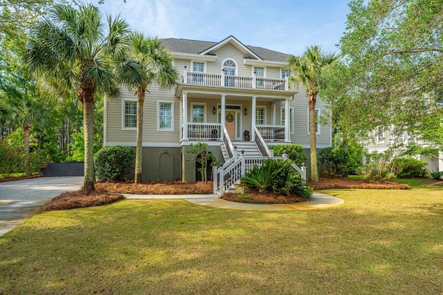 1143 Sea Eagle Watch, Charleston, SC 29412 - coastal inspired home featuring stairway, a porch, a front lawn, a balcony, and roof with shingles