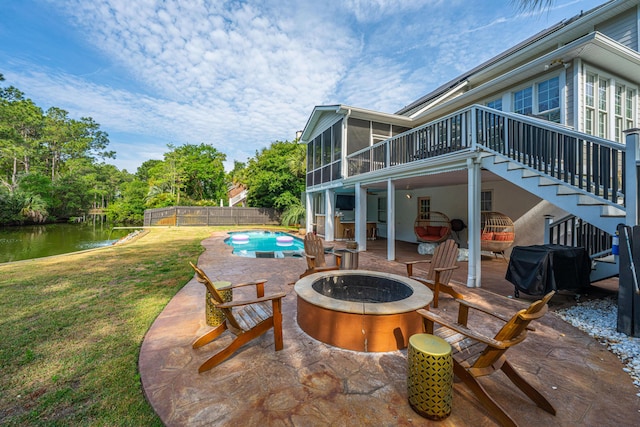 1143 Sea Eagle Watch, Charleston, SC 29412 - view of swimming pool featuring an outdoor fire pit, a sunroom, stairs, a patio, and a grill