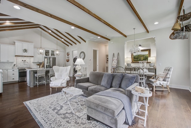 105 Bobcat Ln, Ravenel, SC 29470 - living area with a chandelier, dark wood-type flooring, baseboards, and recessed lighting