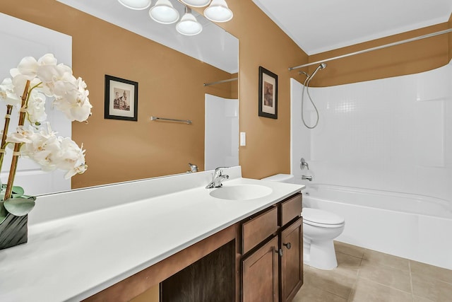 full bathroom featuring tile patterned flooring, toilet, vanity, and shower / bathing tub combination