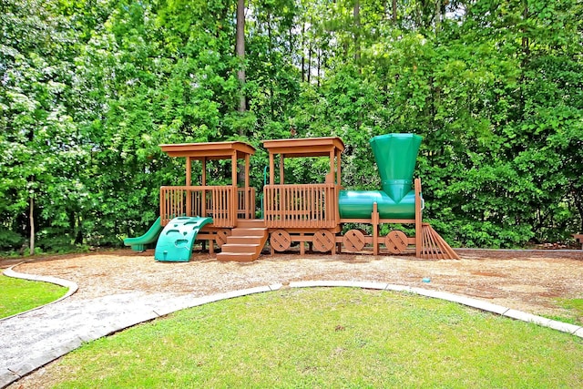 communal playground with a lawn