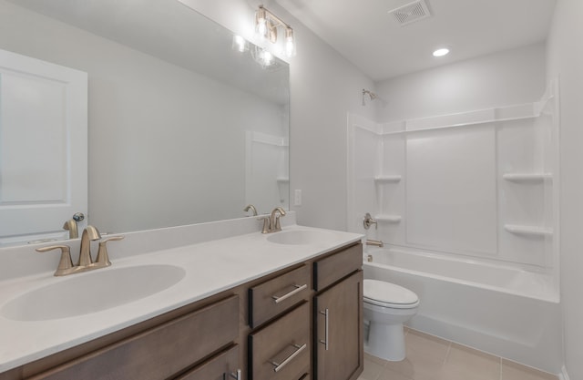 full bathroom featuring tile patterned flooring, visible vents, toilet, and a sink