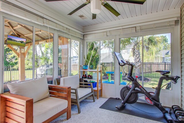 486 Maple Oak Ln, Charleston, SC 29414 - sunroom / solarium featuring a ceiling fan, an outdoor living space, and healthy amount of natural light