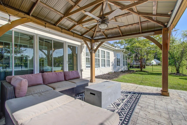 486 Maple Oak Ln, Charleston, SC 29414 - view of patio with a ceiling fan, an outdoor living space, and a gazebo
