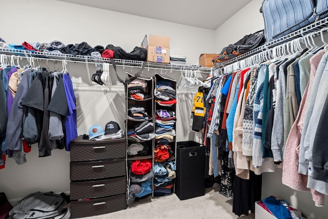 walk in closet featuring carpet