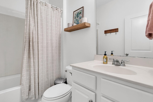 full bathroom featuring vanity, toilet, and shower / bath combo with shower curtain