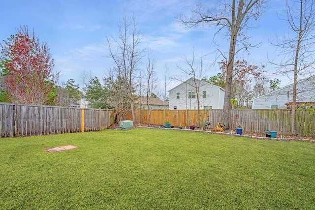 view of yard featuring a fenced backyard