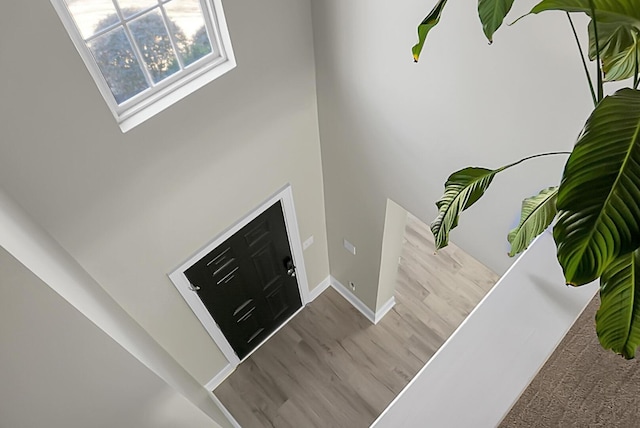 entryway featuring wood finished floors and baseboards