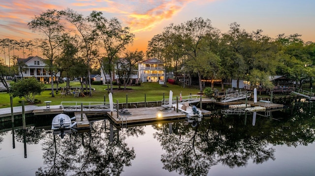 view of dock featuring a water view